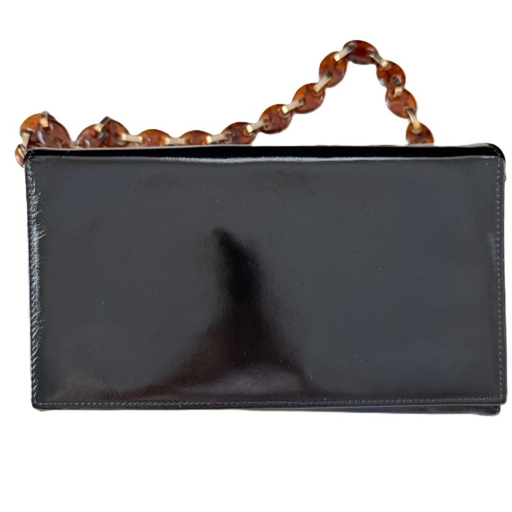Jane Shilton Navy Blue patent leather, small envelope bag with chain strap